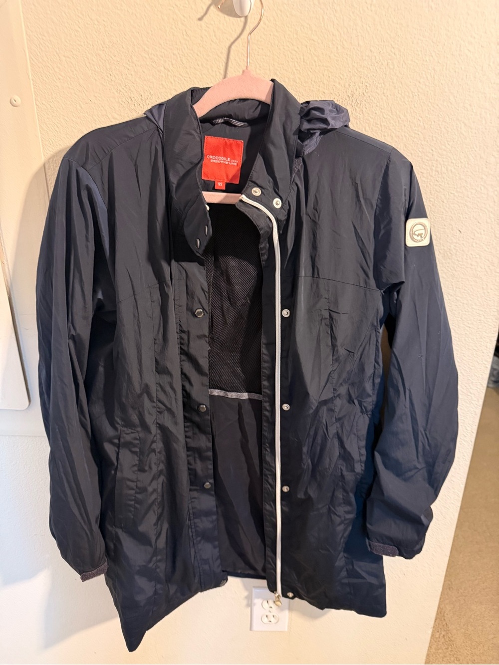 Crocodile Ladies Navy Hooded Rain Jacket Windbreaker Zip Snap Women’s S